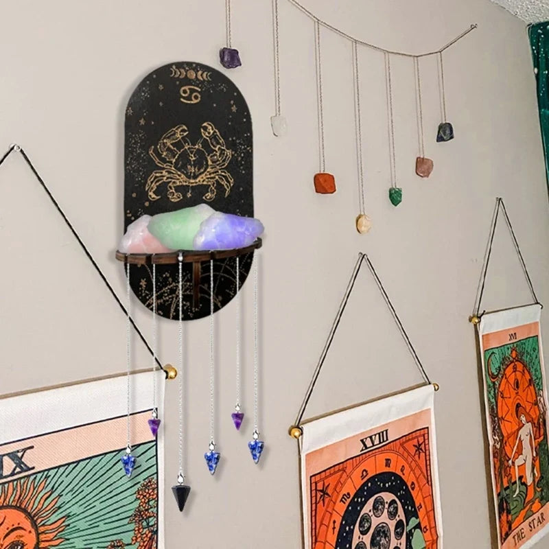 Wooden Crystal Shelf Display Stand | Bohemian Wall Rack for Stones and Jewelry