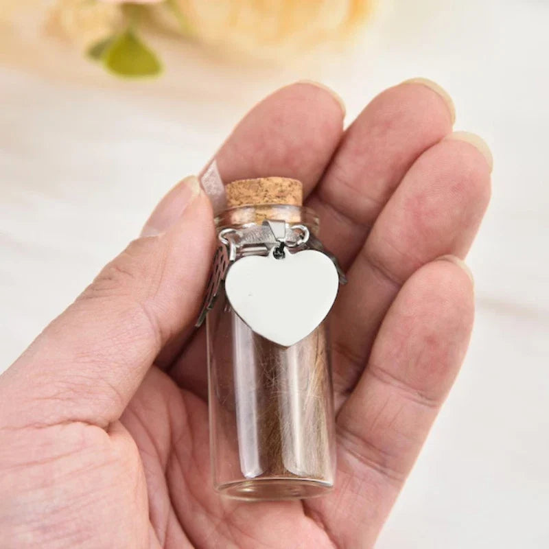 Pet Memorial Bottle for Pet Hair | Dog Cat Fur Keepsake Urn with Silver Accessories
