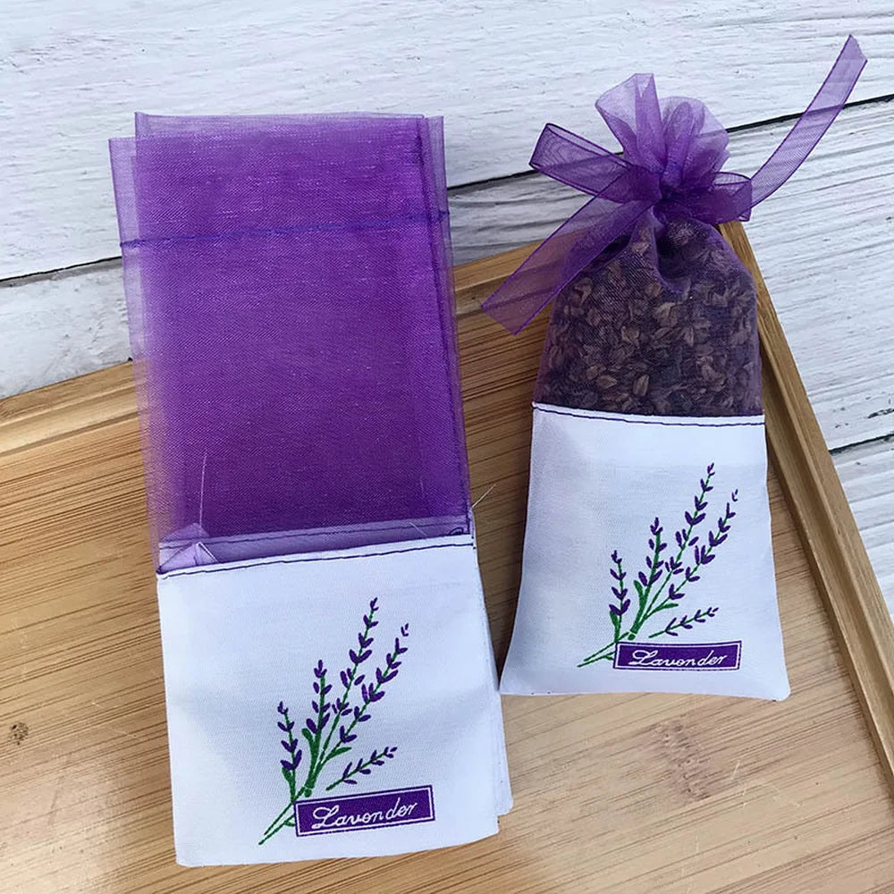 20pcs Lace Linen Sachet Empty Bags | Purple Strap Mesh for Aromatherapy