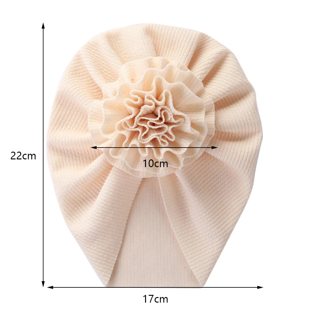 Big Blossom Flower Ribbed Turban Baby Hat | Soft Cotton Topknot Bonnet for Newborns and Toddlers