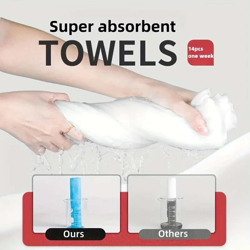 14/7PCS Disposable Compressed Towel Set | Portable Cotton Travel Towel for Face and Body