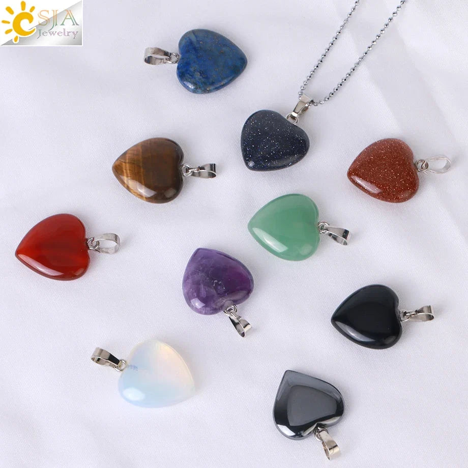 Natural Stone Heart Pendant Necklace | Crystal Healing Jewelry for Women