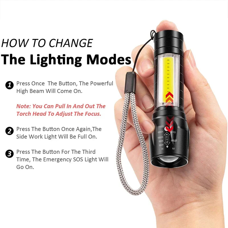 Portable Rechargeable Zoom LED Flashlight | Mini Torch for Camping