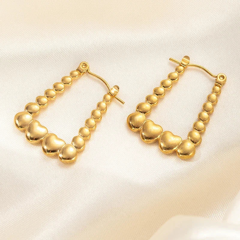 ANENJERY 316L Stainless Steel Hollow Square Texture Drop Earrings | Hypoallergenic Geometric Jewelry for Women