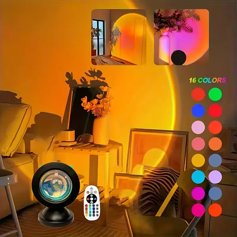 Sunset Projection Night Light with Remote | 16 Color RGB LED Mood Lamp