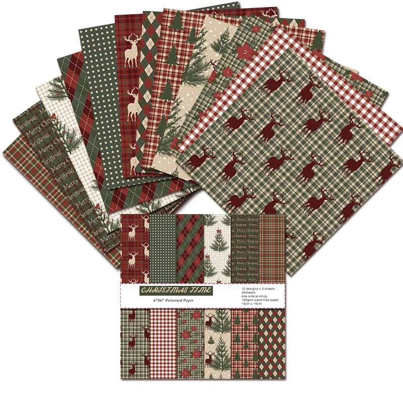 Vintage Merry Christmas Scrapbook Paper Pack | 24 Sheets Single-Sided Junk Journaling Craft Paper