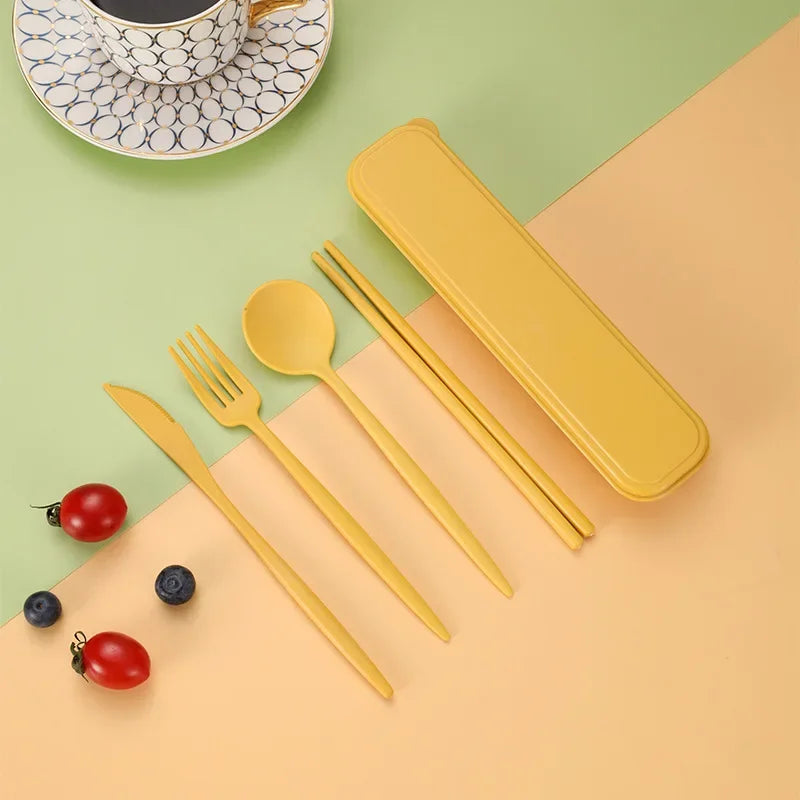 4-Piece Portable Wheat Straw Utensil Set | Eco-Friendly Reusable Cutlery