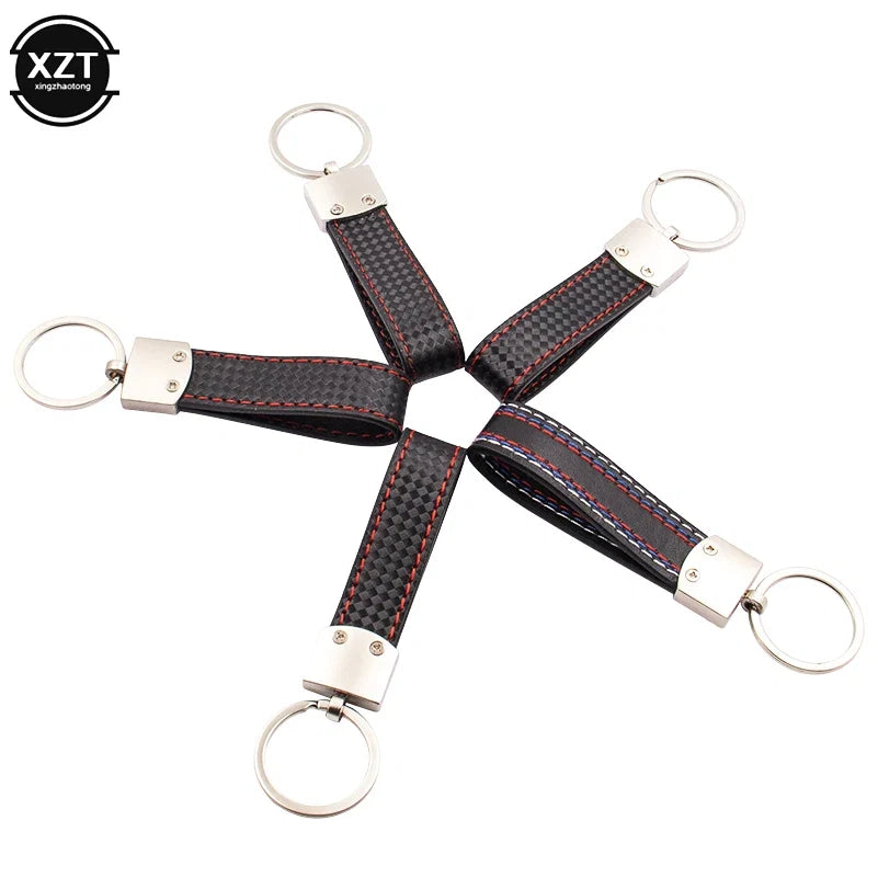 Fashion Black-Red Leather Car Keychain Key Ring | 3-Color Sports Keychain Pendant for Enthusiasts