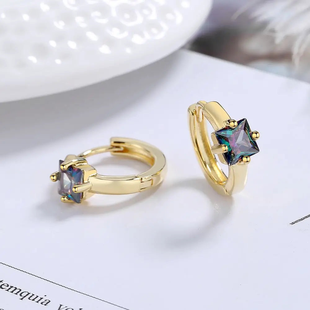 925 Silver Square Zircon Stud Earrings | Classic Geometric Jewelry for Women