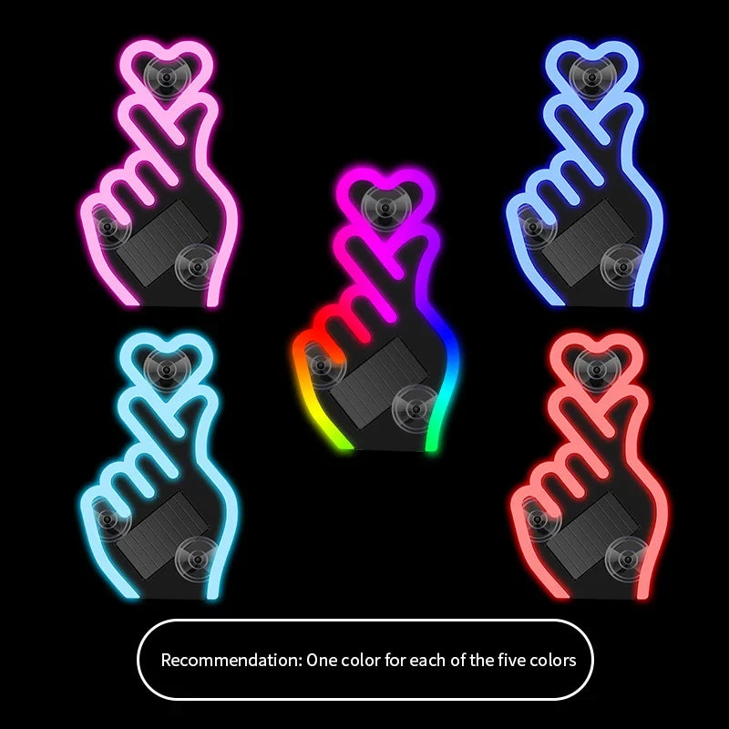Solar Heart Shaped LED Ambient Light | Solar Powered Car Window Neon Light