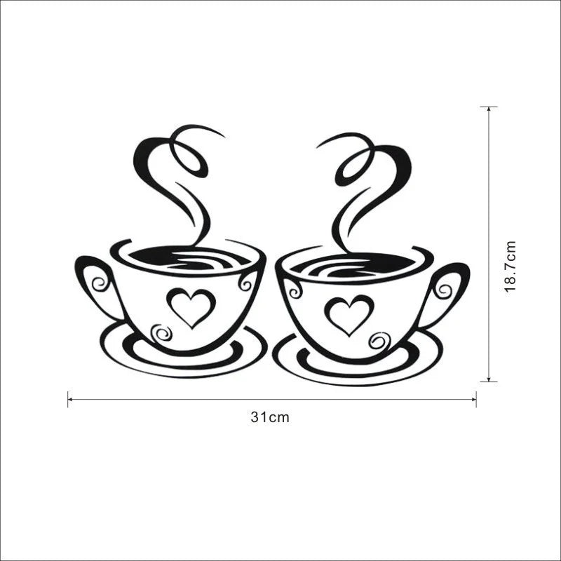 Coffee Cup Wall Art Decals | Kitchen and Cafe PVC Stickers