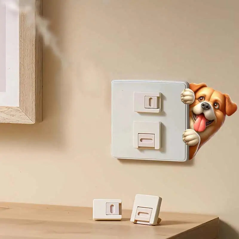 Dog Peeking Around The Corner Light Switch Wall Sticker | Cartoon Animal Decals for DIY Home Decor
