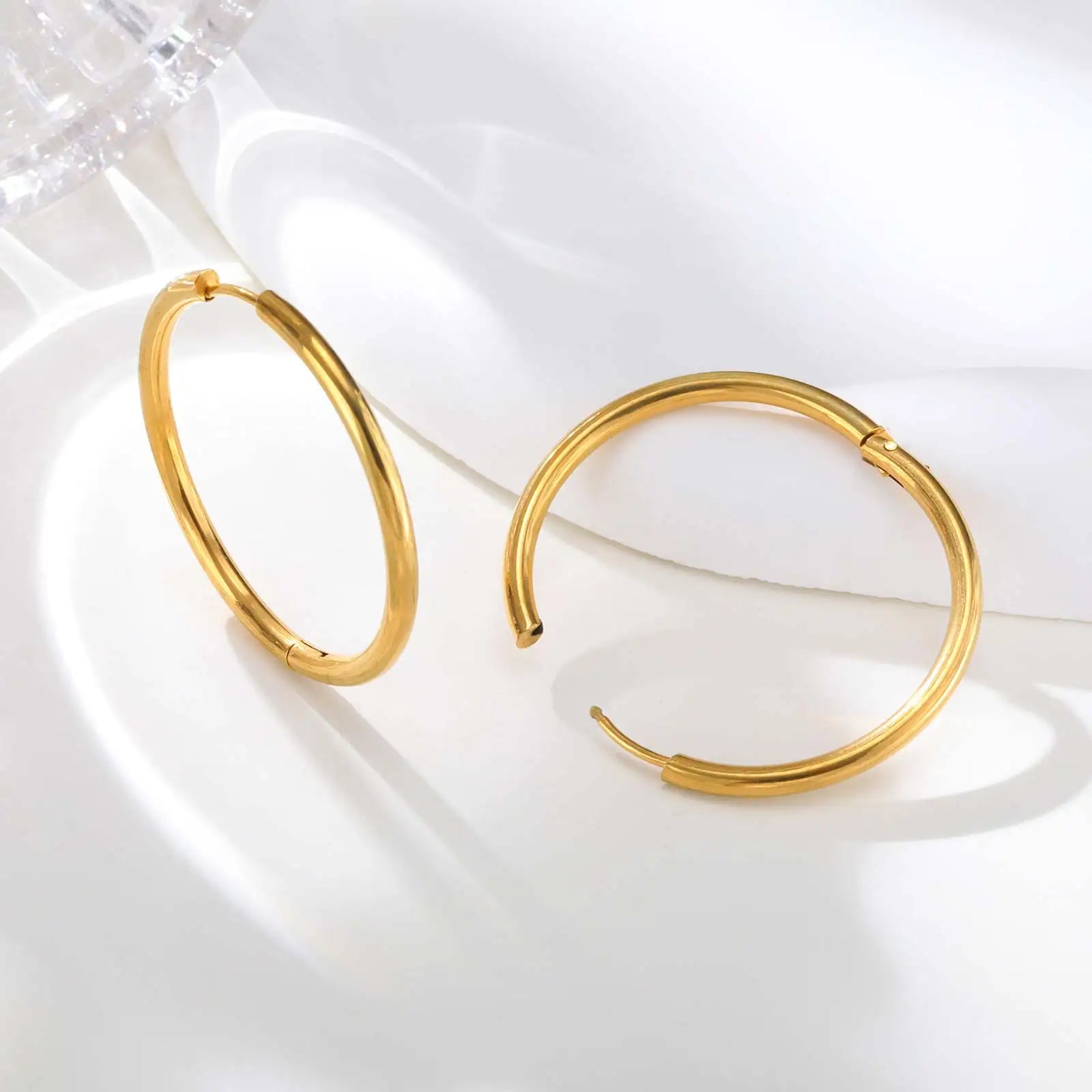 1Pair Round Hoop Earrings for Women Men | Gold Plated Stainless Steel Hypoallergenic Piercing Jewelry
