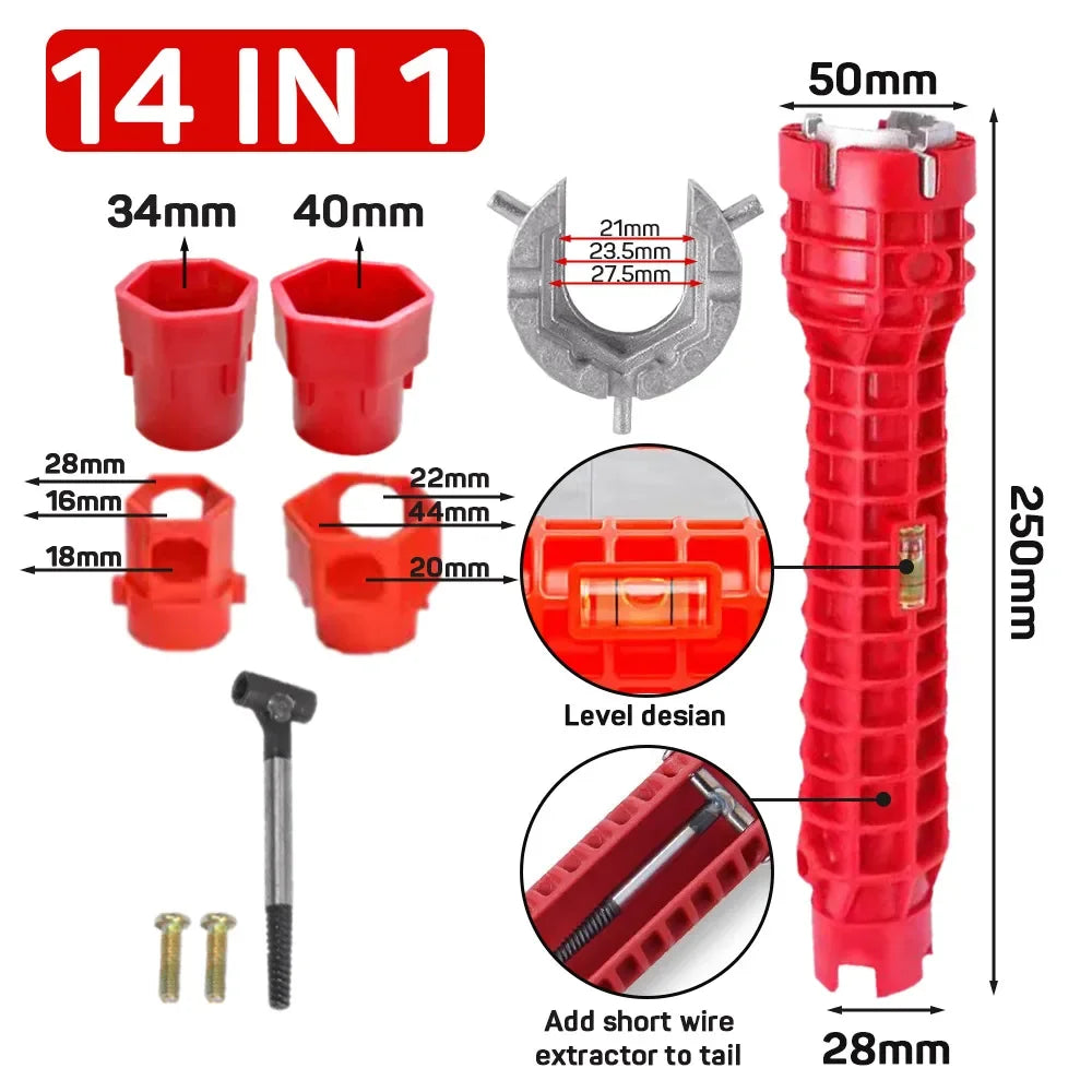 14 In 1 Faucet Sink Wrench | Multi-Use Plumbing Tool Kit for Bathroom and Kitchen