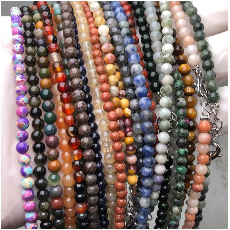 Natural Stone Bead Adjustable Necklace | Agate Opal Tigers Eye Quartz Crystal Jewelry