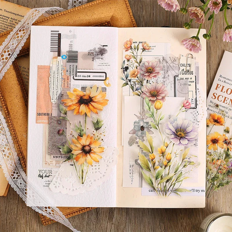20pcs Floral Scent Vintage Flower Stickers | Creative DIY Journal Garden Label Pack