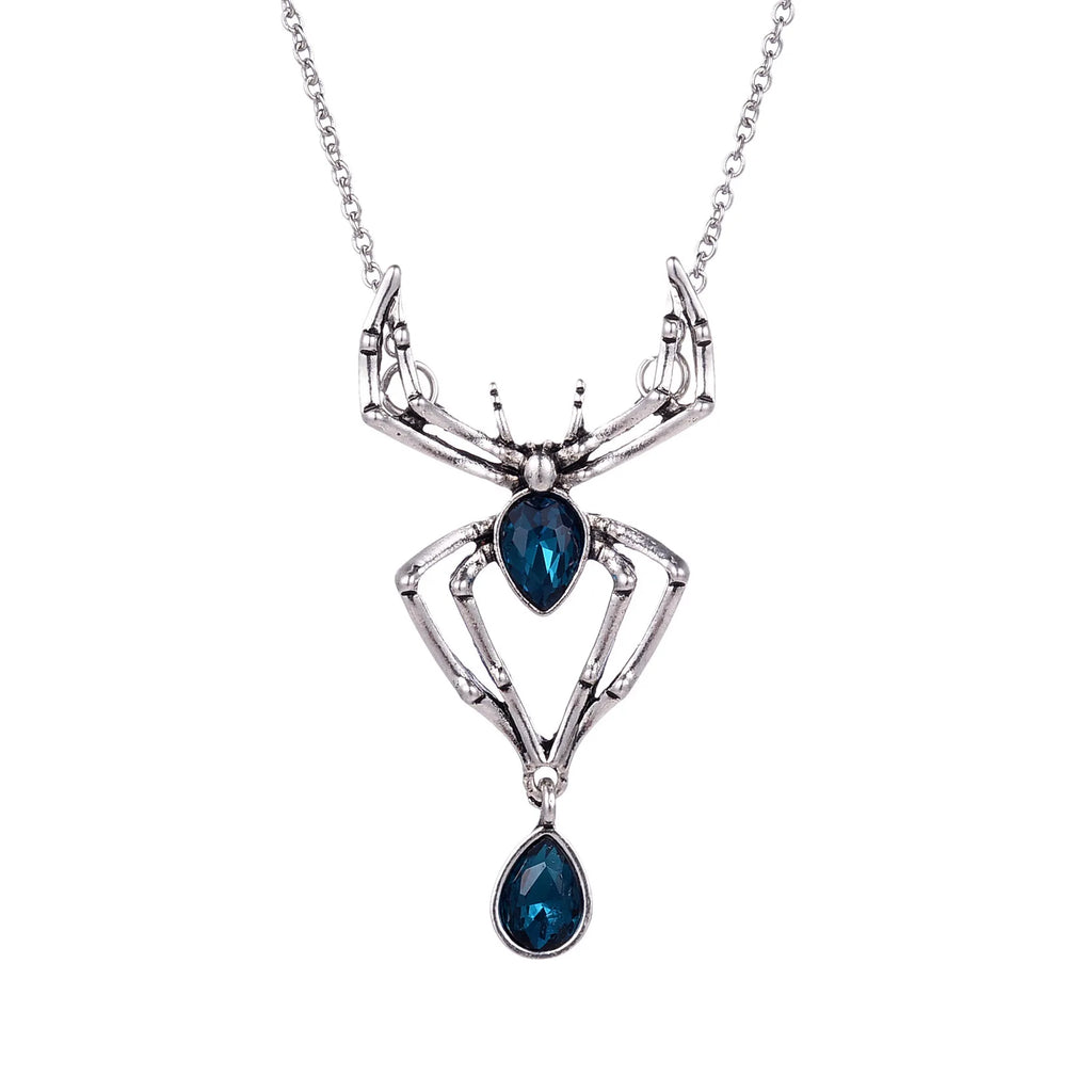 Gothic Crystal Spider Necklace | Vintage Goth Choker Jewelry for Women