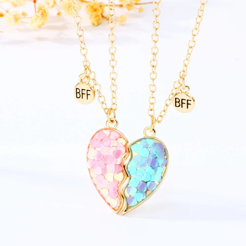 Broken Heart Best Friends Pendant Set | Magnetic Adjustable Lover Necklace for Women