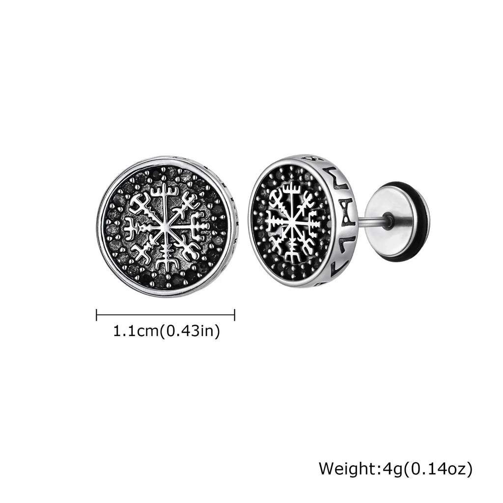 Vintage Men's Compass Stud Earrings | Stainless Steel Eight-Pointed Star Fashion Jewelry