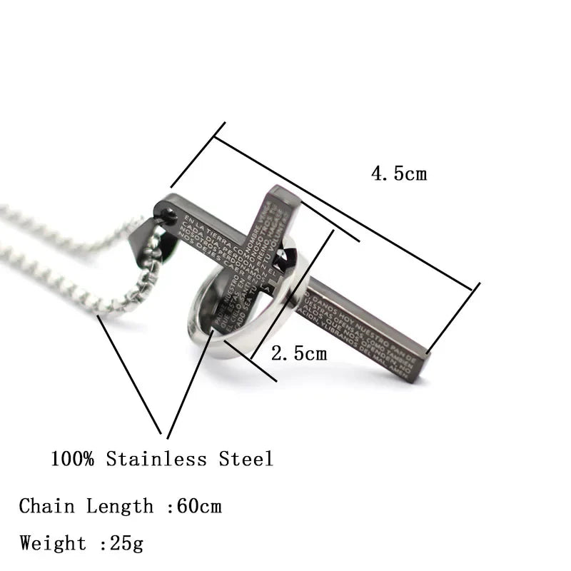 Simple Cross With Circle Pendant Necklace | Stainless Steel Christ Cruz Chain for Men and Boys