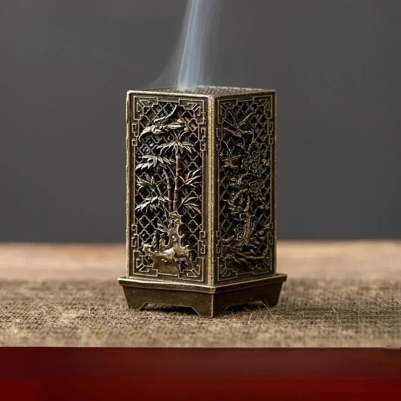 Square Vertical Incense Burner | Small Xiangyun Alloy Holder for Home Aromatherapy