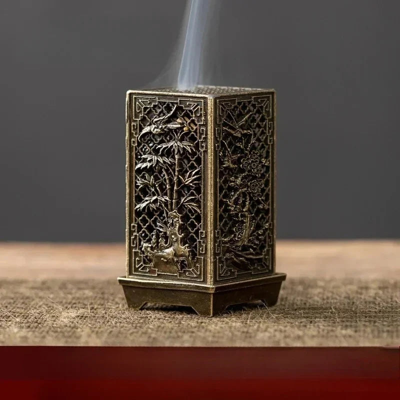 Square Vertical Incense Burner | Small Xiangyun Alloy Holder for Indoor Aromatherapy