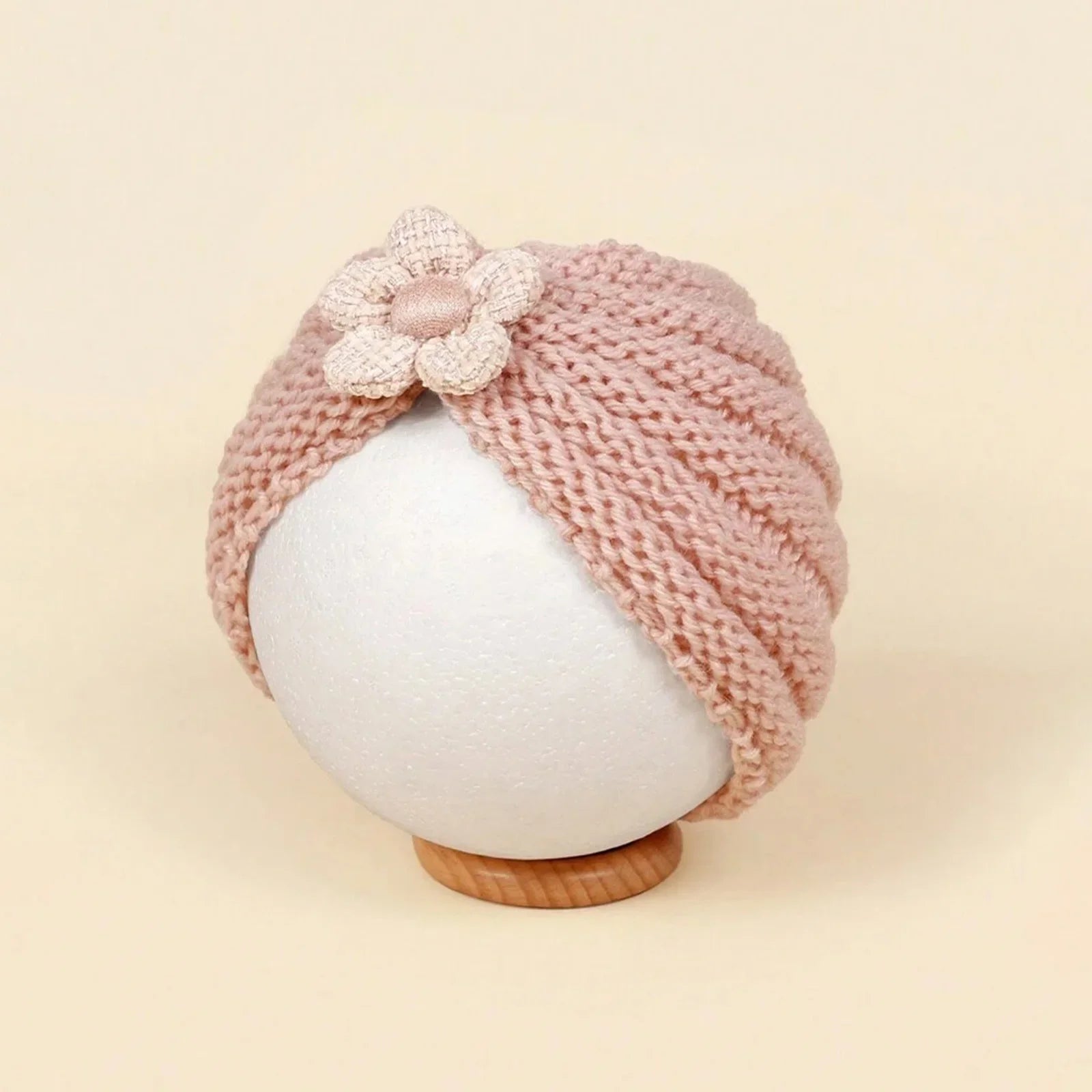 Baby Crochet Turban Hat with Flower Decor | Winter Warm Knit Headwrap for Infant Girls