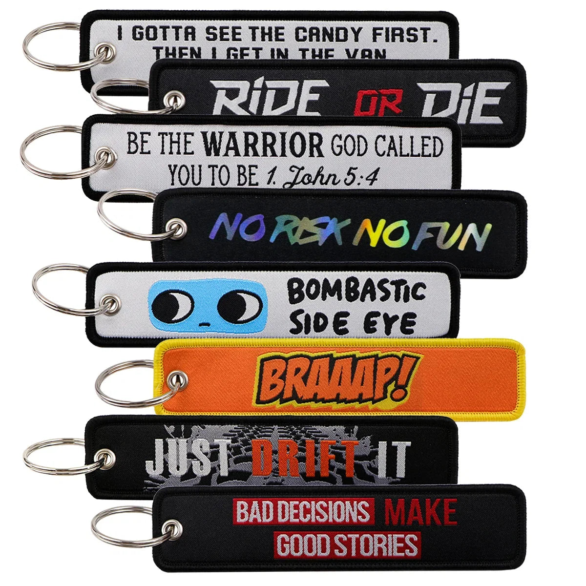 No Risk No Fun Embroidery Keychain | Motorcycle Key Fob Gift