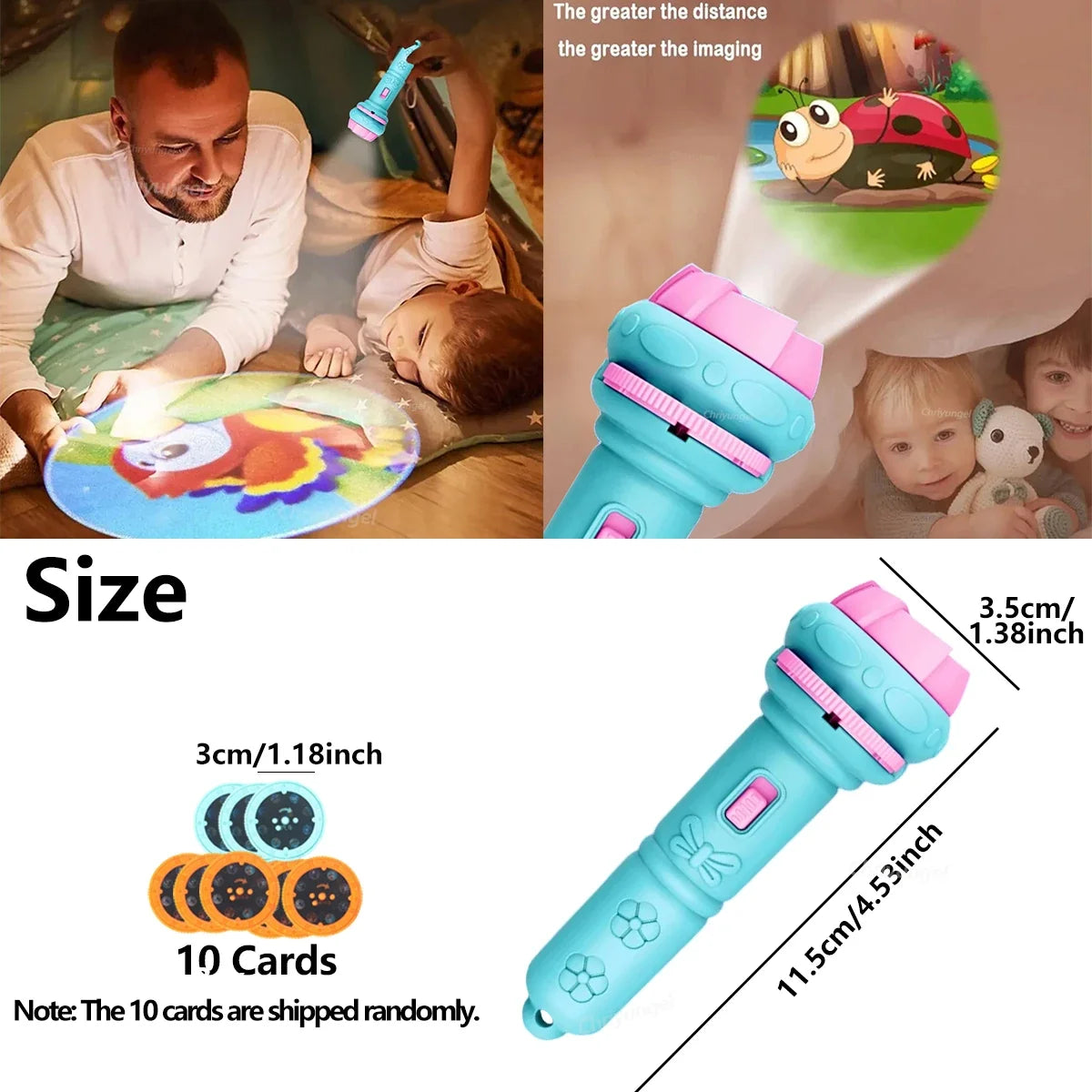 10 Cards Cartoon Projection Flashlight | 80 Patterns Creative Children Toy Projector