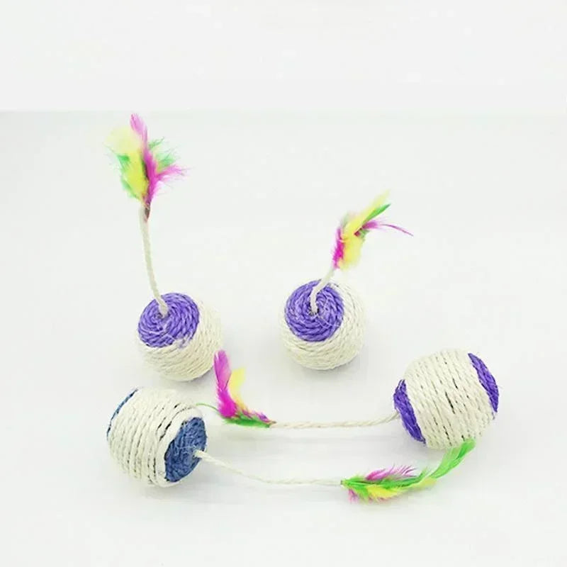 Cat Sisal Scratching Ball Toy | Interactive Feather Toy for Kittens