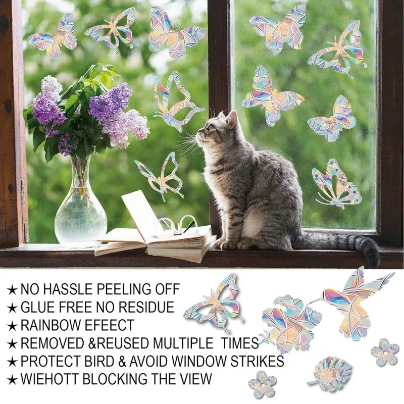 Rainbow Suncatcher Window Stickers | PVC Cat Butterfly Prism Glass Decal