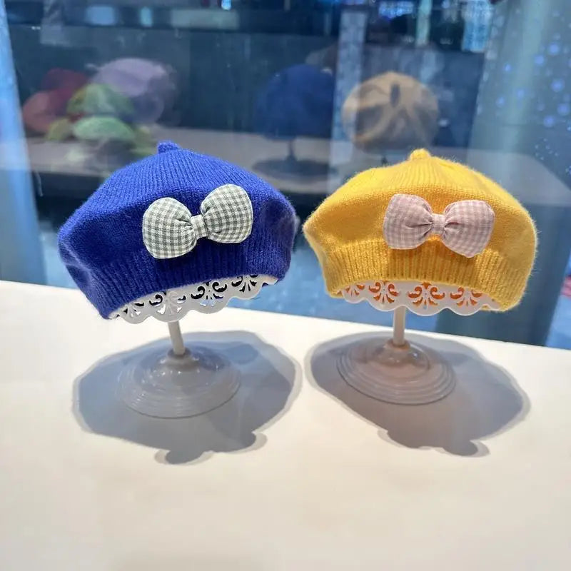 Kids Knitted Beret with Bow | Winter Hat for Baby Girls and Toddlers