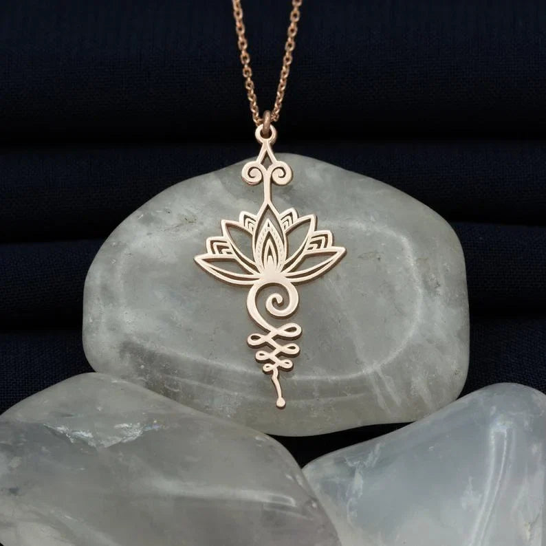 Stainless Steel Unalome Pendant Necklace | Yoga Jewelry with Lotus Flower