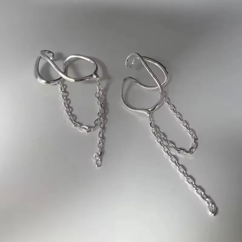 925 Sterling Silver Ear Cuff Without Piercing | Chain Tassel Earring for Women