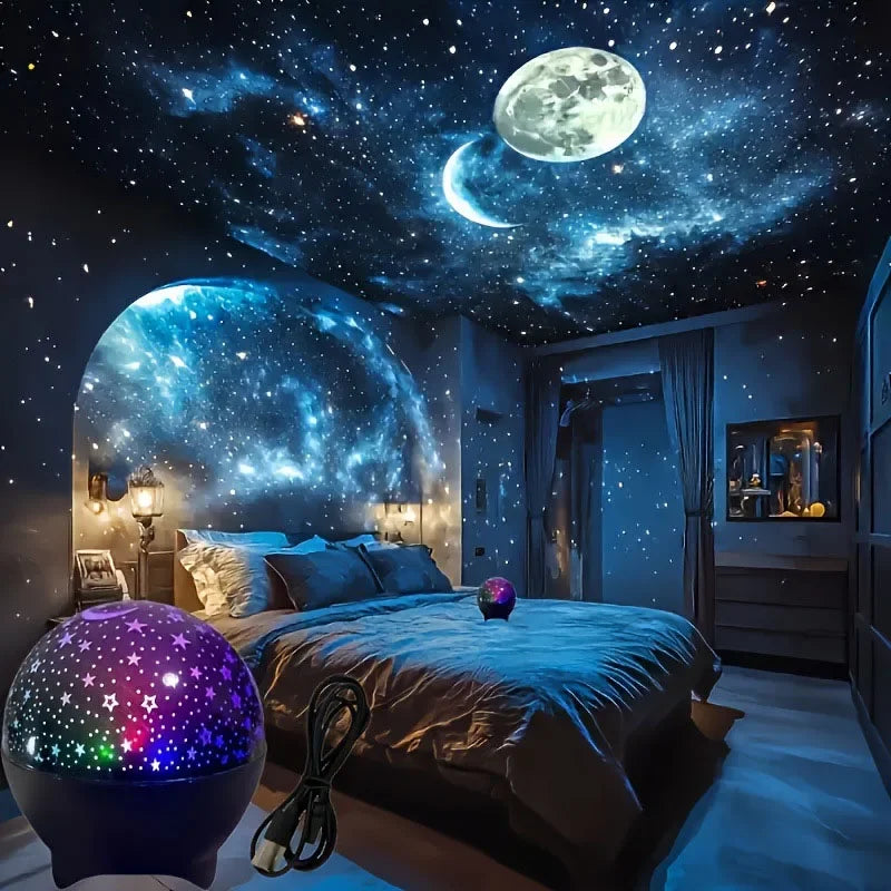 Star Projector Night Light for Kids | 360° Starry Sky Moon Atmosphere Lamp