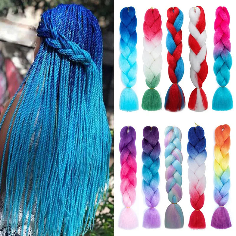 Synthetic Jumbo Braids Hair 24Inch | Ombre Braiding Hair Extensions for Crochet Box Braid Blue Purple