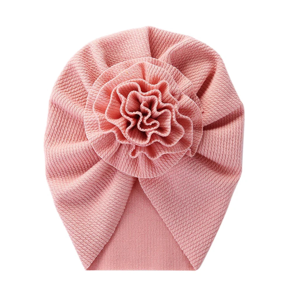 Big Blossom Flower Ribbed Turban Baby Hat | Soft Cotton Topknot Bonnet for Newborns and Toddlers