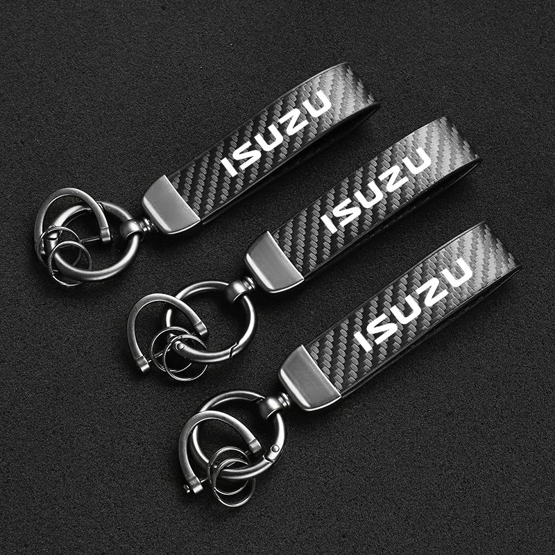 Isuzu Dmax Keychain with Microfiber Leather | Carbon Fiber Style Key Ring