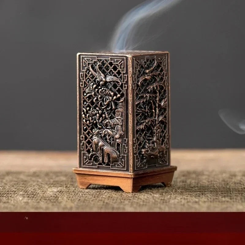 Square Vertical Incense Burner | Small Xiangyun Alloy Holder for Indoor Aromatherapy