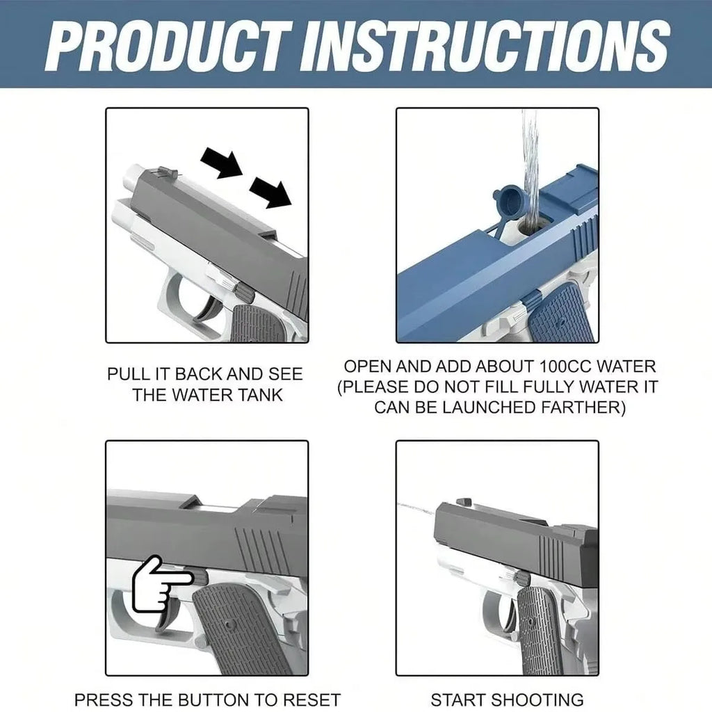 M1911 Water Gun Pistol Toy | Summer Pool Beach Squirt Blaster for Kids and Adults