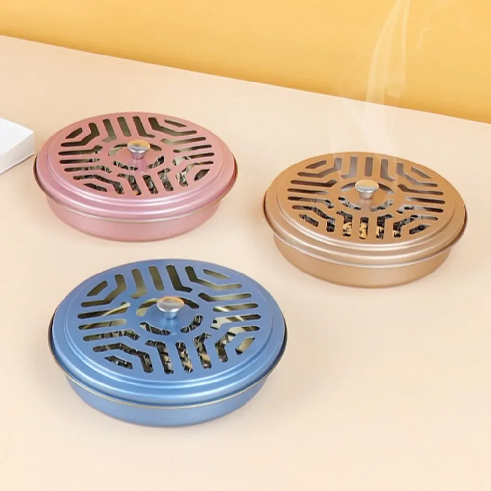 Fireproof Mosquito Coil Box with Serrated Lid | Outdoor Iron Coil Holder for Camping