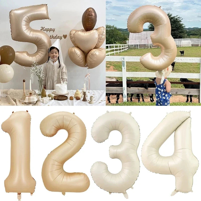 Cream Foil Number Balloons 1-9 Set | Large Digital Birthday Party Decor