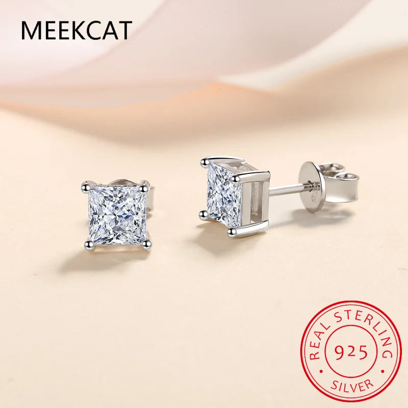 1ct D Color Moissanite Square Stud Earrings | Luxury 925 Sterling Silver Jewelry Gift