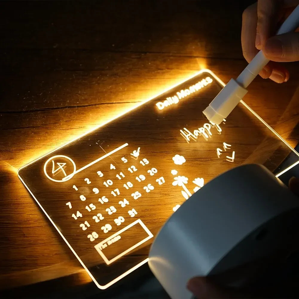 LED Drawing Board Night Light | Reusable Acrylic Message Board with Pen