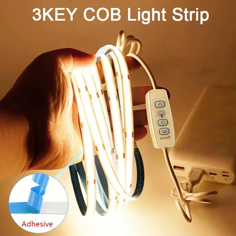 USB 5V COB LED Strip Lights | Dimmable Flexible Ribbon for Home Lighting