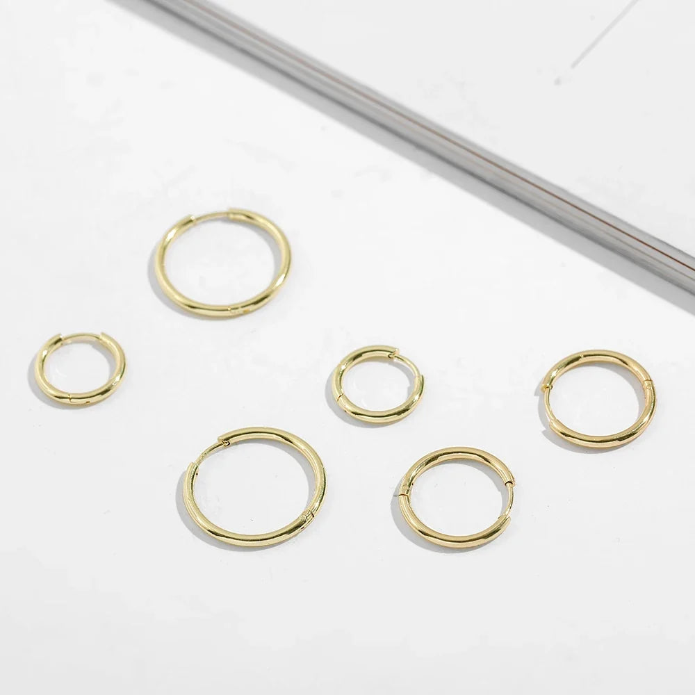 Gold Stainless Steel Hoop Earrings for Women Men | Minimalist Circle Huggies