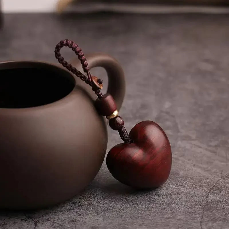 Creative Simple Rosewood Red Love Keychain | Hand-woven Solid Wood Phone Charm for Couples