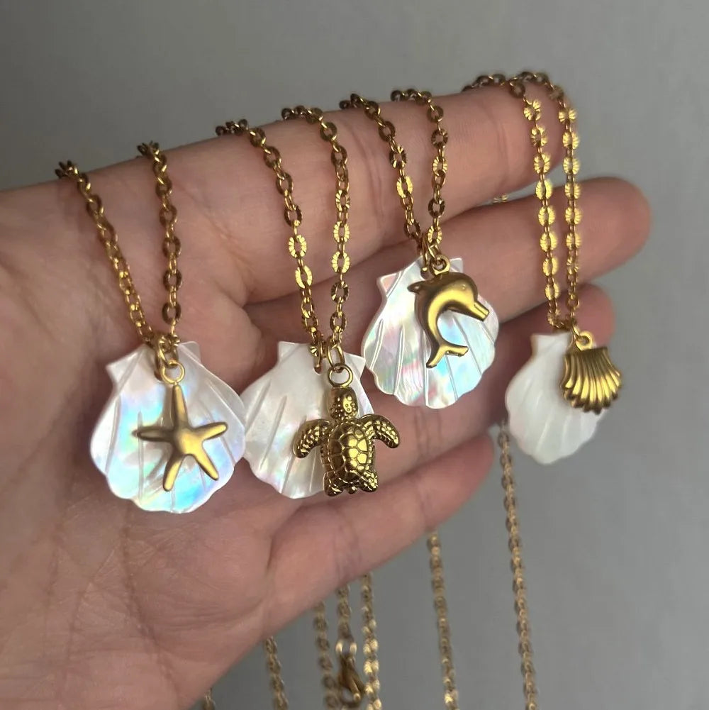 Gold Starfish Pendant Necklace for Women | Stainless Steel Beach Jewelry