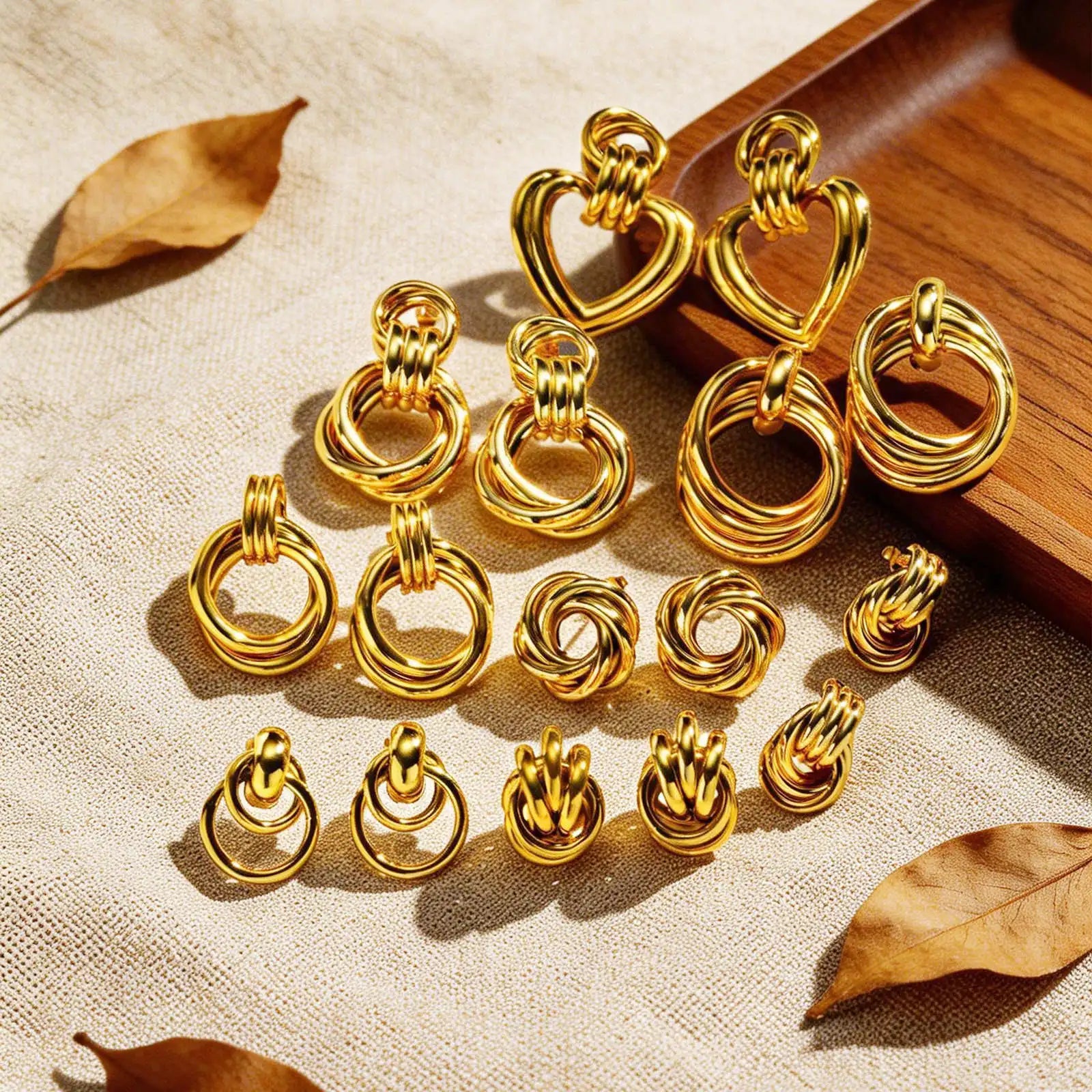18K Gold Twist Knot Stud Earrings | Geometric Textured Screw-Back Earrings for Women