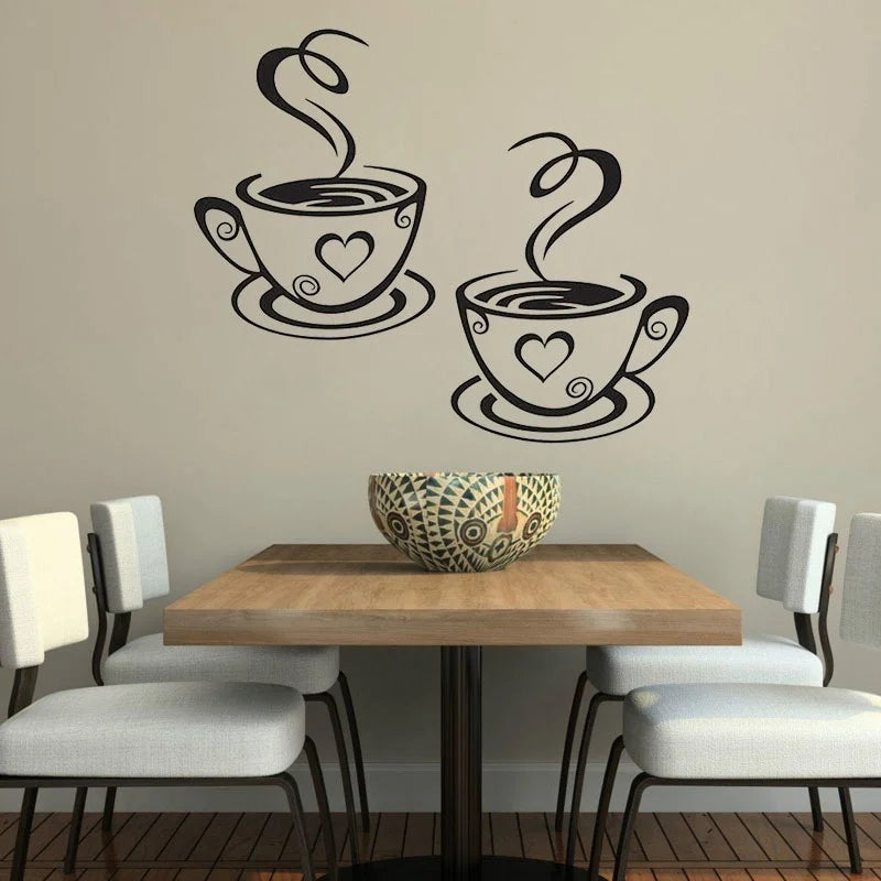 Coffee Cup Wall Art Decals | Kitchen and Cafe PVC Stickers
